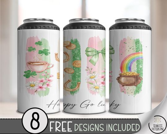 Discover Happy Go Lucky, St. Patrick's Day 4-in-1 Can Cooler Wrap, Lucky Charm Sublimation Design, B906