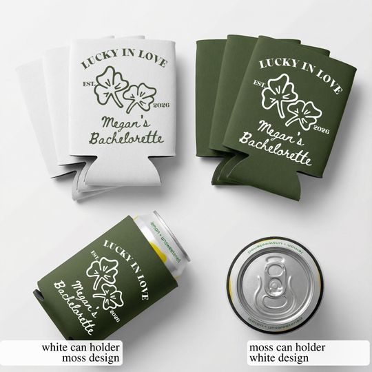 Discover Lucky In Love Green Bachelorette Can Coolers, St Patricks Day Beers Shamrock Theme Party Favors