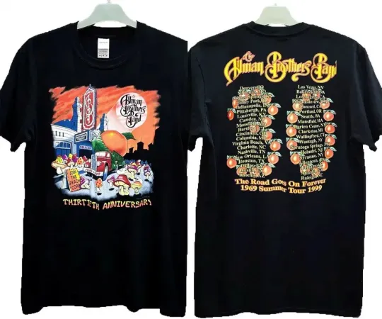 Discover The Allman Brothers Band 30th Anniversary T-Shirt The Road Goes On Forever 1969 Sum