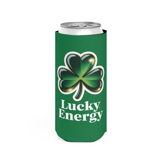 Discover Lucky Energy Shamrock Slim Can Cooler St. Patrick's Day drink koozie