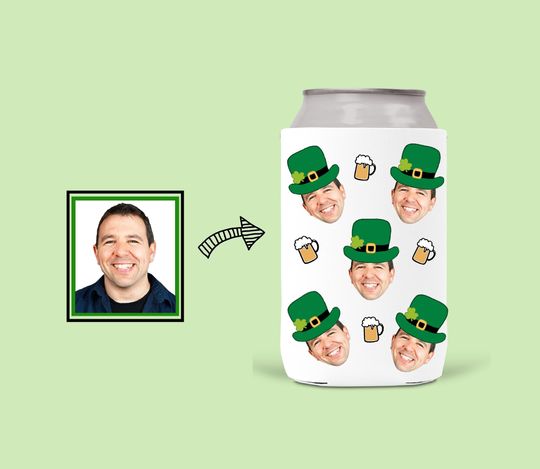 Discover Custom faces St. Patricks Day can coolers, personalized st. paddys coolers, custom can insulator, st patricks day can holder, st. Pattys