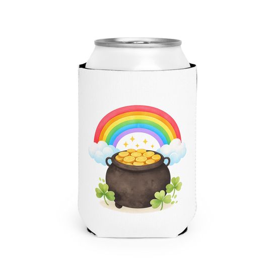 Discover St. Patricks Day Beer Koozie | Pot of Gold Shamrock Design | Irish Party Gift