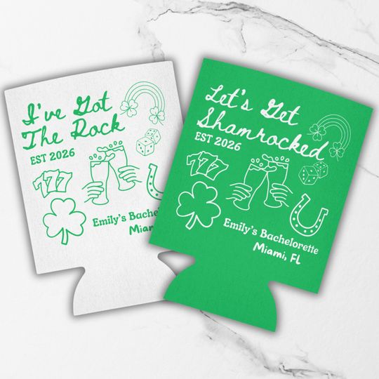 Discover Let's Get Shamrocked Can Cooler - Fun St Pattys Day Bachelorette Party Favor - I've Got The Rock Bride Gift - Irish Bridesmaids Merch