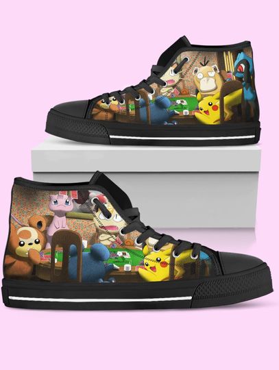 Discover PKM High Top Shoes, Pika Meowth Anime Sneakers for Women, Men