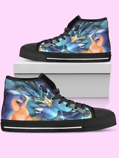 PKM High Top Shoes, Garchomp vs Lucario Anime Sneakers for Women, Men