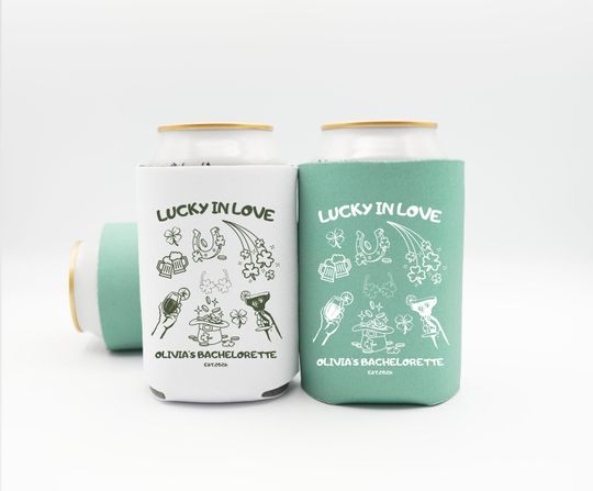 Discover Lucky In Love Bachelorette Can Cooler, St Patricks Day Drink Sleeves, Green Bach Can Coolers, Custom Bridal Party Gifts