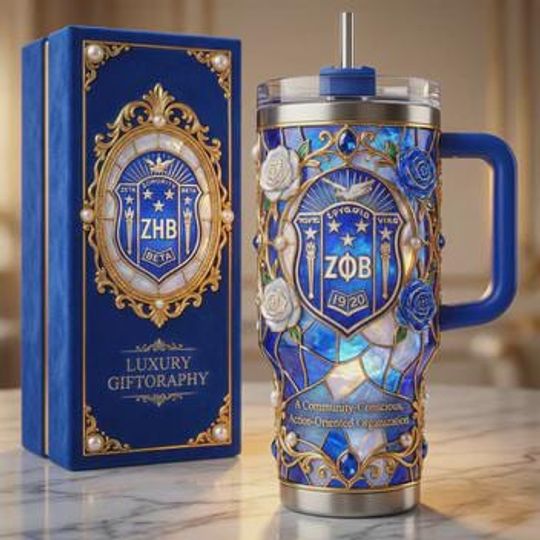 Zeta Phi Beta Stainless Steel Tumbler with Handle, Sorority Luxury Insulated Cup, Z Sisterhood Gift (No Box, Only Tumbler)