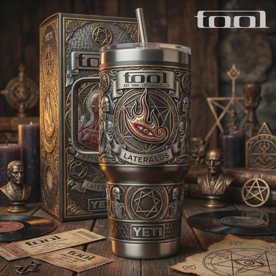 Discover 40oz Dark Occult 3D Printed Tumbler With Handle, Mystic Stainless Steel Insulated Travel Mug, Gothic Ritual Style Cup (No Box, Only Tumbler)