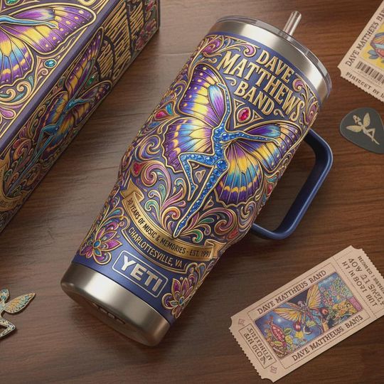 Discover 40oz Psychedelic Butterfly 3D Printed Tumbler With Handle, Music Inspired Stainless Steel Insulated Travel Mug (No Box, Only Tumbler)