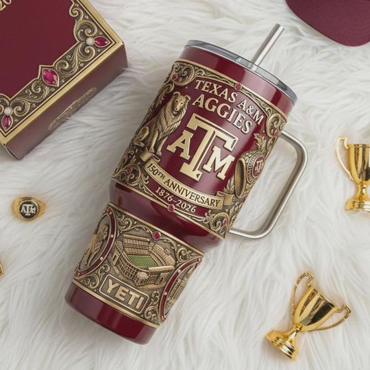 40oz College Legacy 3D Printed Tumbler With Handle, Maroon Gold Stainless Steel Insulated Travel Mug (No Box, Only Tumbler)