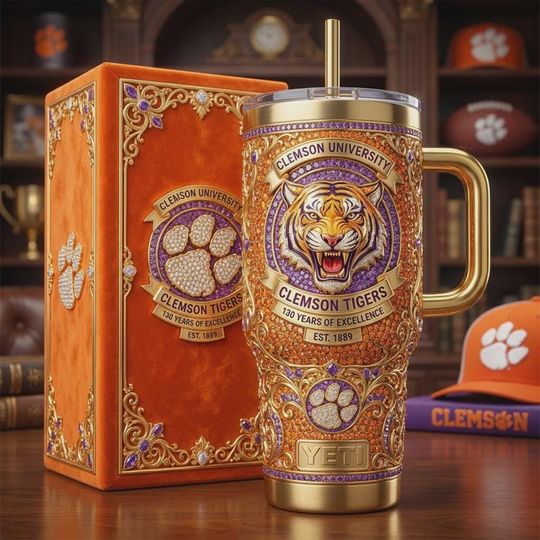 Discover 40oz Tiger Legacy Tumbler With Handle, Orange Purple Luxury Style, 3D Printed Stainless Steel Cup (No Box, Only Tumbler)
