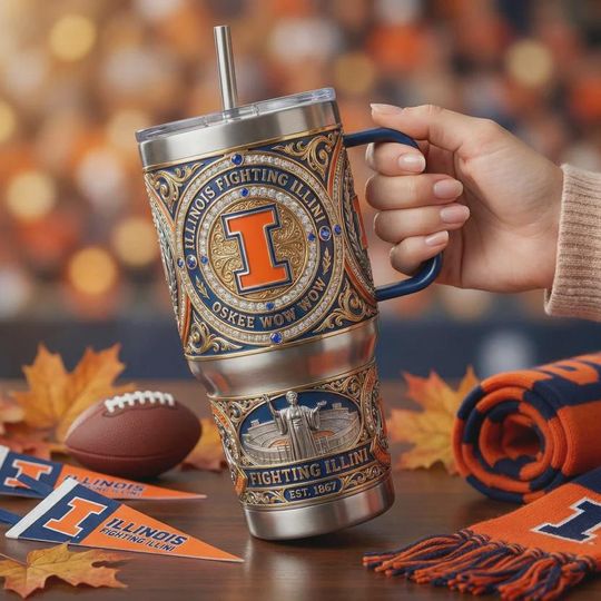 Discover 40oz Vintage Sports Style Tumbler With Handle, Blue Orange 3D Printed Stainless Steel Travel Cup Gift (No Box, Only Tumbler)