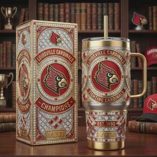 Discover Louisville Cardinals Champions Tumbler with Handle, College Football Copper Cup, Cardinals Fan Gift (No Box, Only Tumbler)