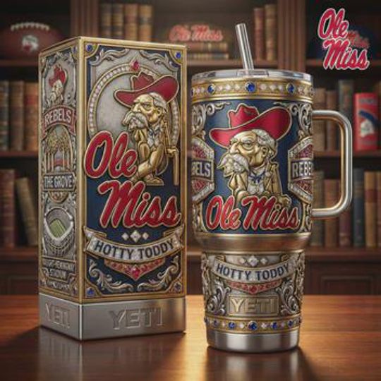 Ole Miss Rebels Hottie Toddy Tumbler with Handle, College Football Stainless Steel Cup, Rebels Fan Gift (No Box, Only Tumbler)