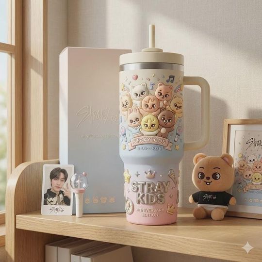 Discover 40oz Cute Chibi Animal Tumbler With Handle, Pastel Anniversary Style 3D Printed Stainless Steel Cup (No Box, Only Tumbler)