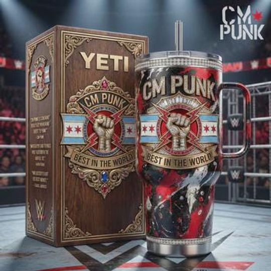 CM Punk Best in the World Stainless Steel Tumbler with Handle, Wrestling Fan Travel Cup,  (No Box, Only Tumbler)