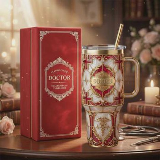 Discover Doctor Classic Elegance Stainless Steel Tumbler with Handle, Luxury Vintage Doctor Travel Cup, Medical Inspired Gift, (No Box, Only Tumbler)