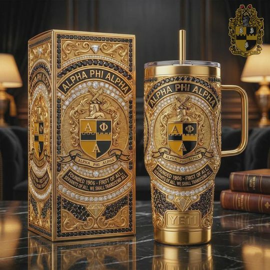 Discover Luxury Academic Crest 3D Printed Tumbler With Handle, Gold Stainless Steel Insulated Mug, Graduation Gift, Scholar Style Cup (No Box, Only Tumbler)