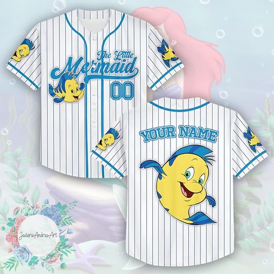 Discover Flounder The Little Mermaid Characters, Flounder Baseball Jersey, Flounder Birthday Kid Shirt