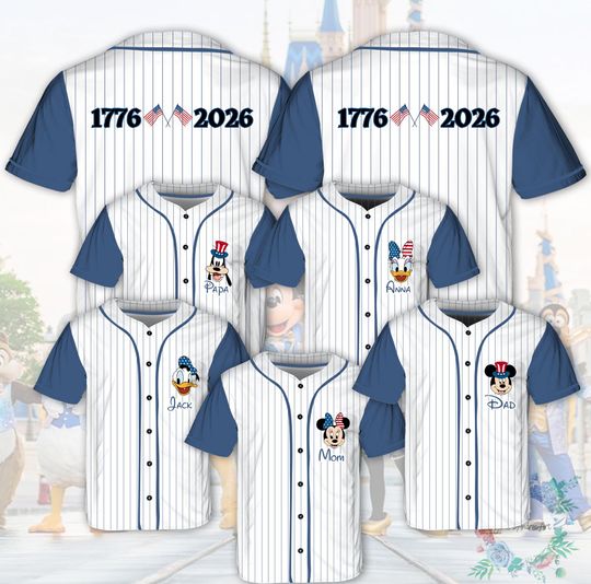 Discover Disney Family America 250 Years Baseball Jersey, Mickey Minnie Donald Goofy Patriotic  Shirt