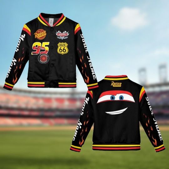 Discover Kids Custom McQue-en Varsity Jacket with Name & Birthday