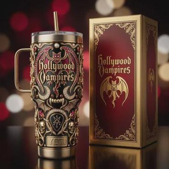 Discover Hollywood Vampires Stainless Steel Tumbler with Handle, Rock Band Inspired Insulated Cup, Dark Gothic Music Fan Gift
