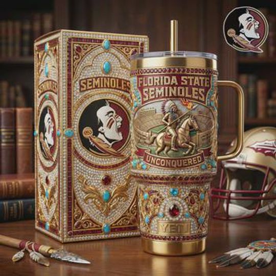 Discover Florida State Seminoles Stainless Steel Tumbler with Handle, FSU Unconquered Insulated Cup, College Football Fan Gift