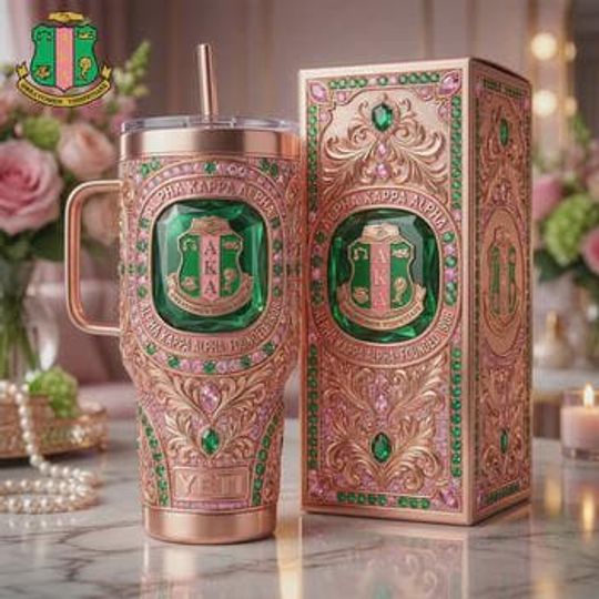 Alpha Kappa Alpha Stainless Steel Tumbler with Handle (No Box, Only Tumbler)