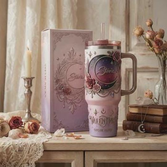 Stevie Nicks Valentine Tumbler with Handle, Witchy Rose Music Mug (No Box, Only Tumbler)
