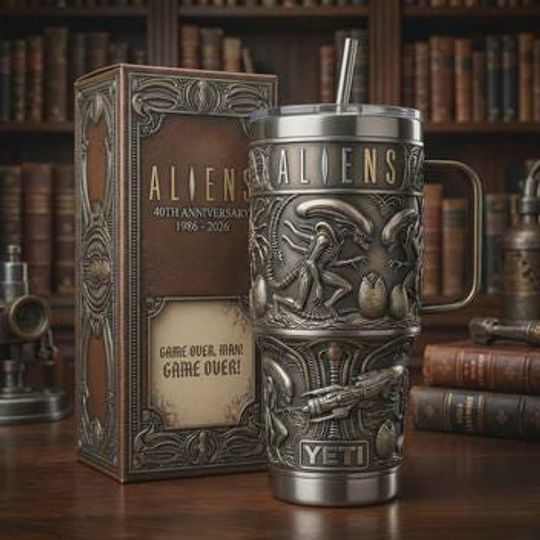 Discover Aliens Tumbler with Handle, 40th Anniversary Sci-Fi Stainless Steel Mug, (No Box, Only Tumbler)