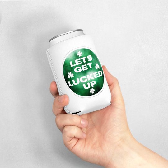 Discover St. Patrick's Day Can Cooler Sleeve, Let's Get Lucked Up Beverage Holder, Irish Party Favor, Gift for Beer Lovers, Holiday Accessory