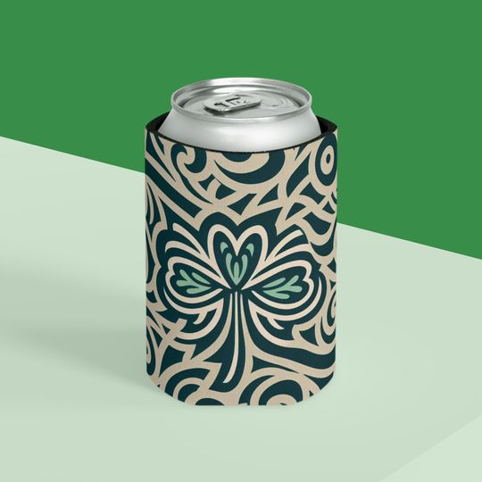 Discover St Patrick's Tribal Can Cooler, Irish Beer Holder, Shamrock Drink Sleeve, Lucky Can Insulator, St Paddy's Party Favor