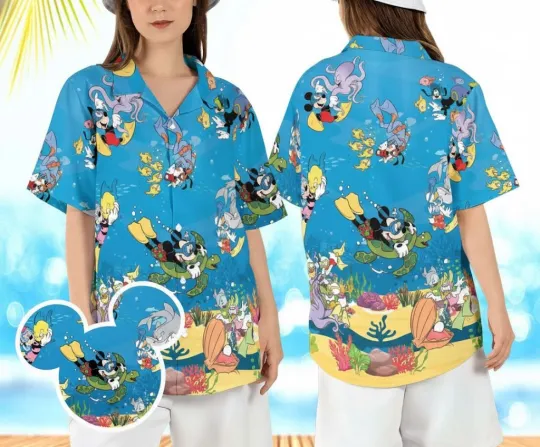 Discover Mickey & Friends Diving Summer Beach Under The Sea Aloha Hawaiian Shirt