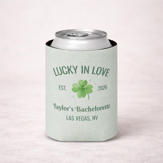 Discover Lucky in Love Bachelorette Can Cooler Custom Koozie Las Vegas Bach Personalized Gift Shamrock Wedding Favor Bridal Shower Hen Party Decor
