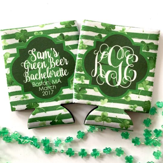 Discover St Patrick's Day Party Favors. St Patricks Bachelorette favors. Irish Party Favors. Personalized Can Coolers!