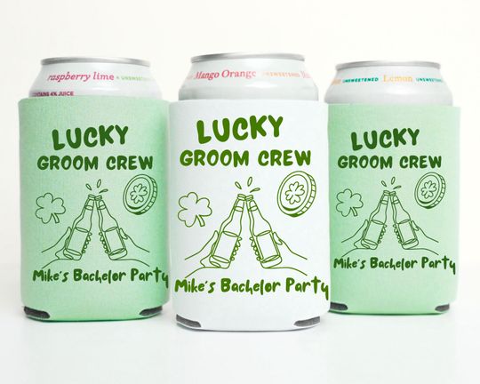 Discover Lucky Groom Crew Can Cooler, St Patricks Day Bachelor Party Favor, Groom Crew Party Drink Cooler, Custom Bachelor Gift