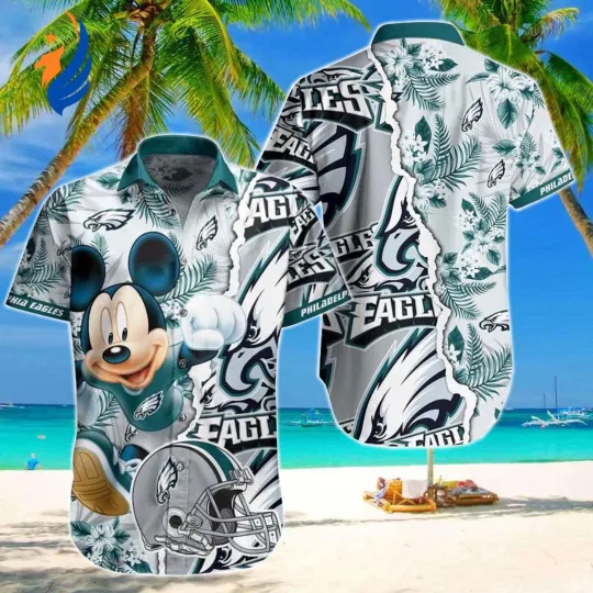 Discover Philadelphia Football Team Eagless Mickey Mouse Hawaiian Shirt: Tropical Pattern