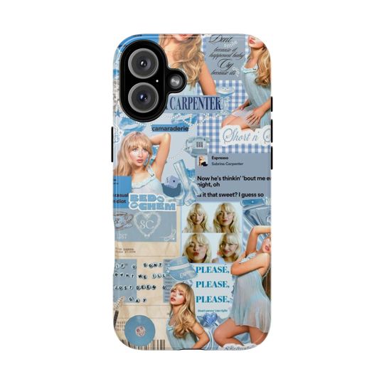 Discover Sabrina Carpenter Blue Phone Case | Short n Sweet Espresso Aesthetic | Bed Chem Pop Girl Collage iPhone Case