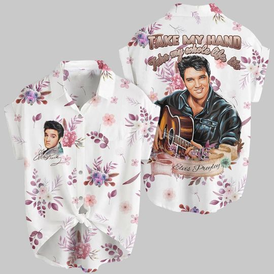Elvis Presley Button Shirt, Presley Hawaiian Shirt, Button Up Shirt, Elvis Presley Shirt, Gift for Elvis Presley Fan