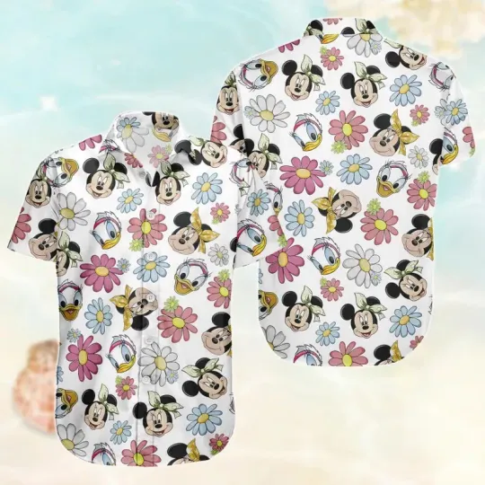 Discover Disney Mickey And Friends Floral Funny Cartoon Vacation Aloha Hawaiian Shirt