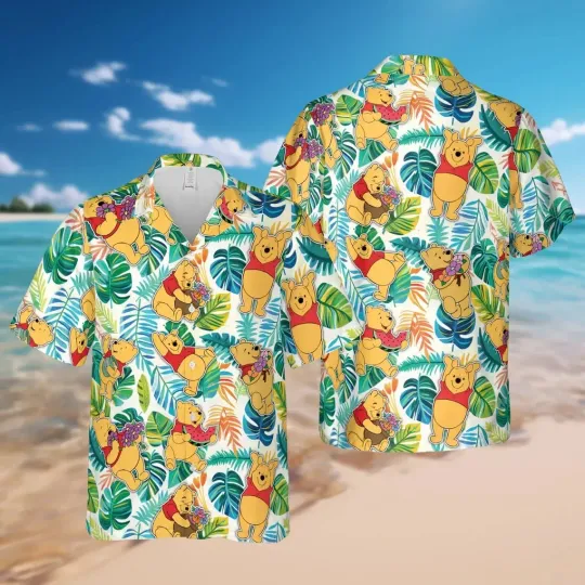 Discover Cartoon Winnie The Pooh Hawaiian Button Down Shirt