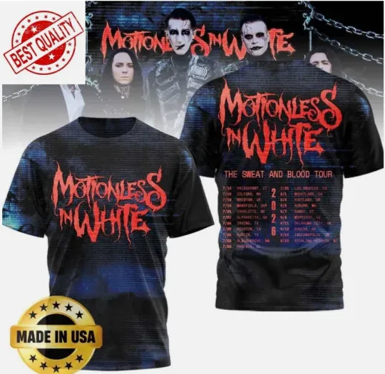 Discover Motionless In White The Sweat And Blood Tour 2026 All Over Printed T-shirt