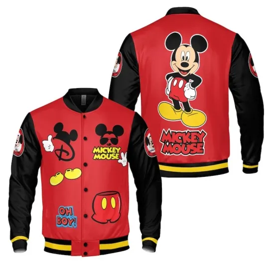 Discover Cute Mickey Mouse Birthday Gift Cartoon Mouse Black Red Baseball Jacket