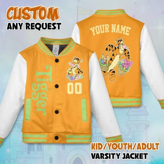 Custom Tigger Easter Eggs Basket Winnie The Pooh Easter Day Baseball Jacket