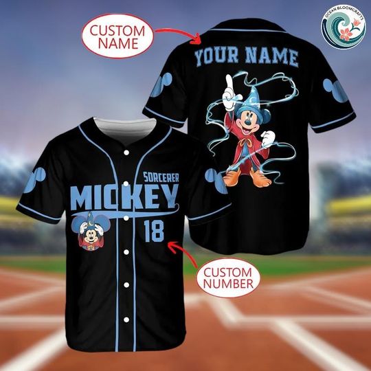 Discover Retro Disney Fantasia Mickey Jersey Shirt Disney Magic Sorcerer Mickey Wizard Mickey Jersey