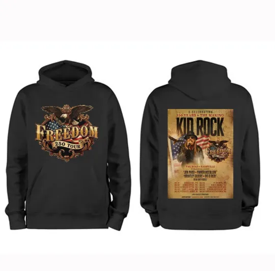 Discover Kid Rock Freedom 250 Tour Road to Nashville 2026 Hoodie