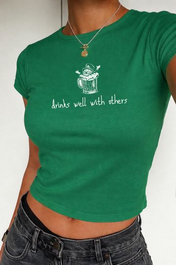 Discover Leprechaun Beer St Patrick's Day Baby Tee, Drinks Well With Other Y2K St Paddys Crop Top, Luck of the Irish Shirt, Saint Pattys Parade