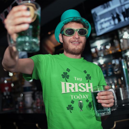 Discover St. Patrick's Day T-Shirt | Try Irish Today Shamrocks Beer Glass T-Shirt