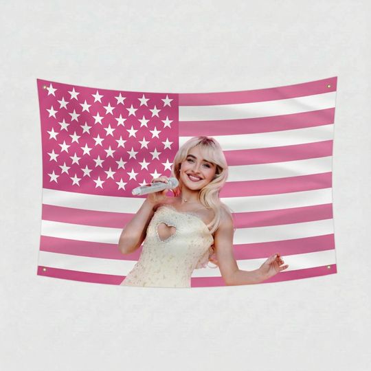 Discover Pink Sabrina Carpenter Flag | Cute Pop Star Dorm Room Decor | Sabrina Carpenter Merch | Bedroom & College Room Decor