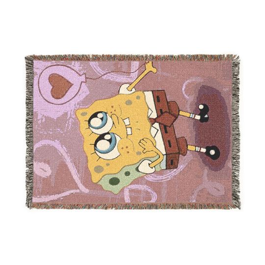 Spongebob Heart  Woven Blanket | Spongebob Valentines Day Throw